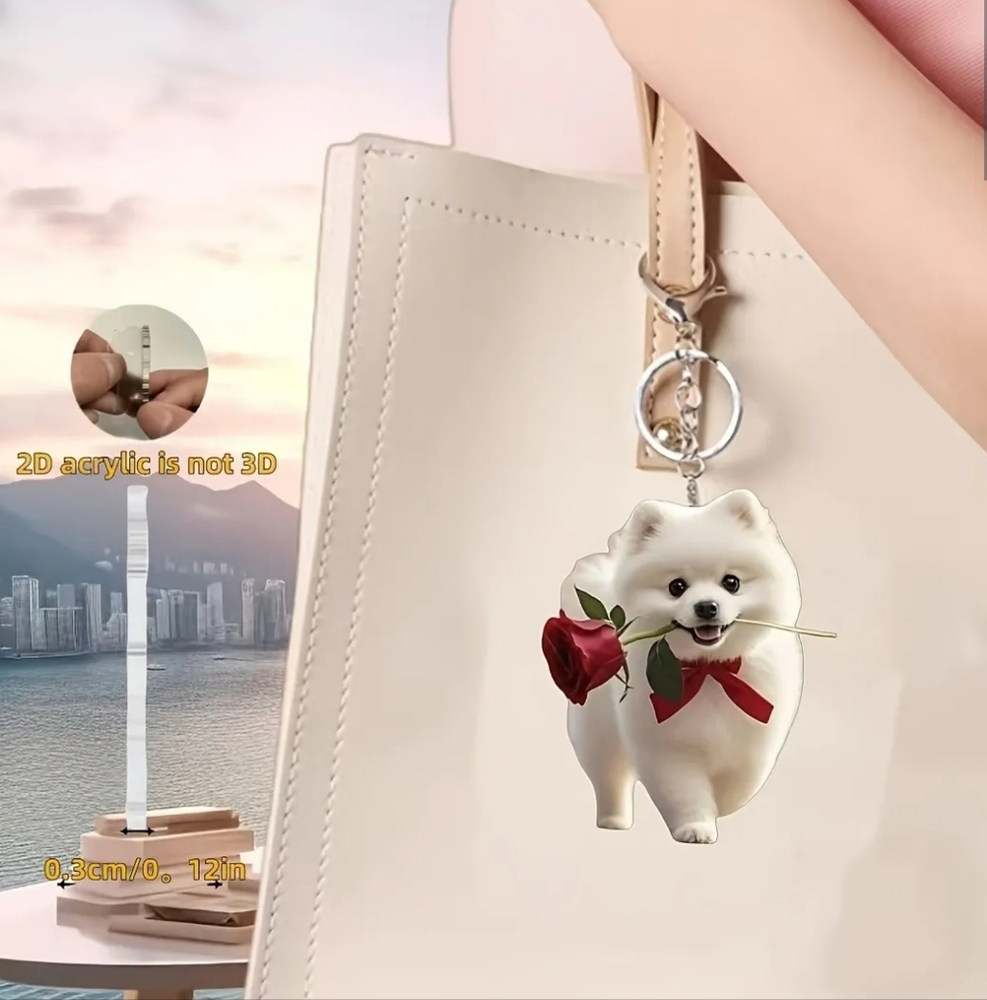 NEW! 2D Acrylic Samoyed with Rose🌹🎀 Keychain/Bag 👜🎒 Charm ~ 🐕🐾 - Picture 5 of 14